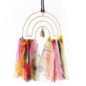 Boho Windchime, Metal Rainbow Wind Chimes, Hanging Bell, Sari Wind Chime, Bell Chime, Rainbow Wall Hanging, Home Improvement, Spring Decor image 3