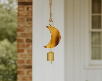 Chayana maanbel windgong, wassende maan met bel, hemelse windgong, terrasdecor, tuin windgong, tuin windgong, buitendecor