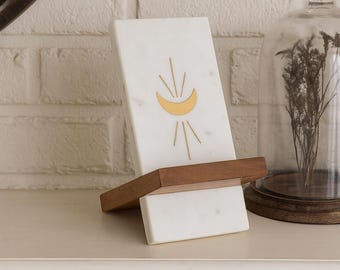 Phone Stand For Desk, iPhone Stand, Marble & Wood Phone Holder, Cell Phone Stand, Desk Decor, Leo Teacher Gift, Office Gift Tablet Stand