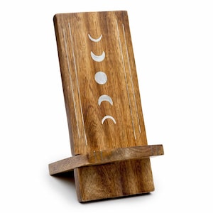 Wooden Phone Stand, Phone Holder, Cell Phone Stand, iPhone Holder, Tablet Stand, Moon Phone Stand, Tech Accessories, Desk Phone Holder