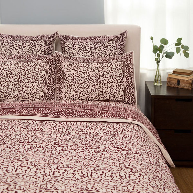 Block Print Chain Pattern Duvet Cover Burgundy Maroon Etsy