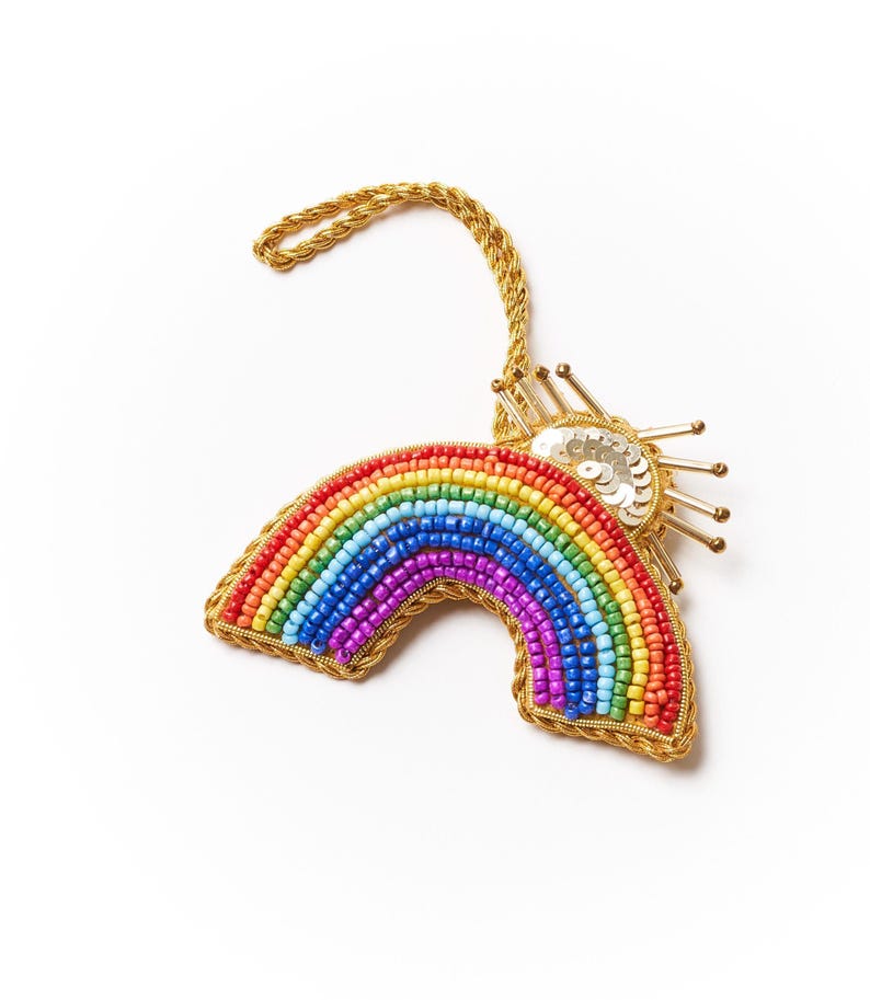 Enfeite de abelha de pelúcia, decoração para árvore de Natal, enfeite de feltro com miçangas, decoração para lareira, enfeite bordado, decoração natalina de feltro, presente para colocar na meia de Natal Rainbow Ornament