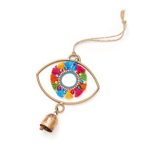 Evil Eye Wind Chime, Handcrafted Metal Evil Eye Wall Hanging, Small Wind Chime, Evil Eye Wall Decor, Evil Eye Protection Bell, Outdoor Decor 画像 2