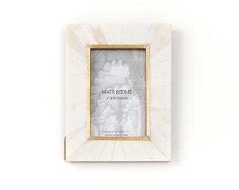 4x6 Bone Photo Frame, Mother Of Pearl Picture Frame, Boho Photo Frame with Pearl Finish and Gold Tone on Brass, Gold Picture Frame, Marble