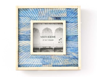 Blue 3x3 Picture Frame - Coastal Bone Inlay Photo Frame - Handcrafted Tabletop Or Wall Display - Ethical Home Decor - Ocean Inspired Gift