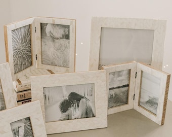 Bone Picture Frame, Double Photo Frame, Wedding Picture Frame, 5x7 Double Picture Frame, Hinged Picture Frame, Wedding Two Photo Frame