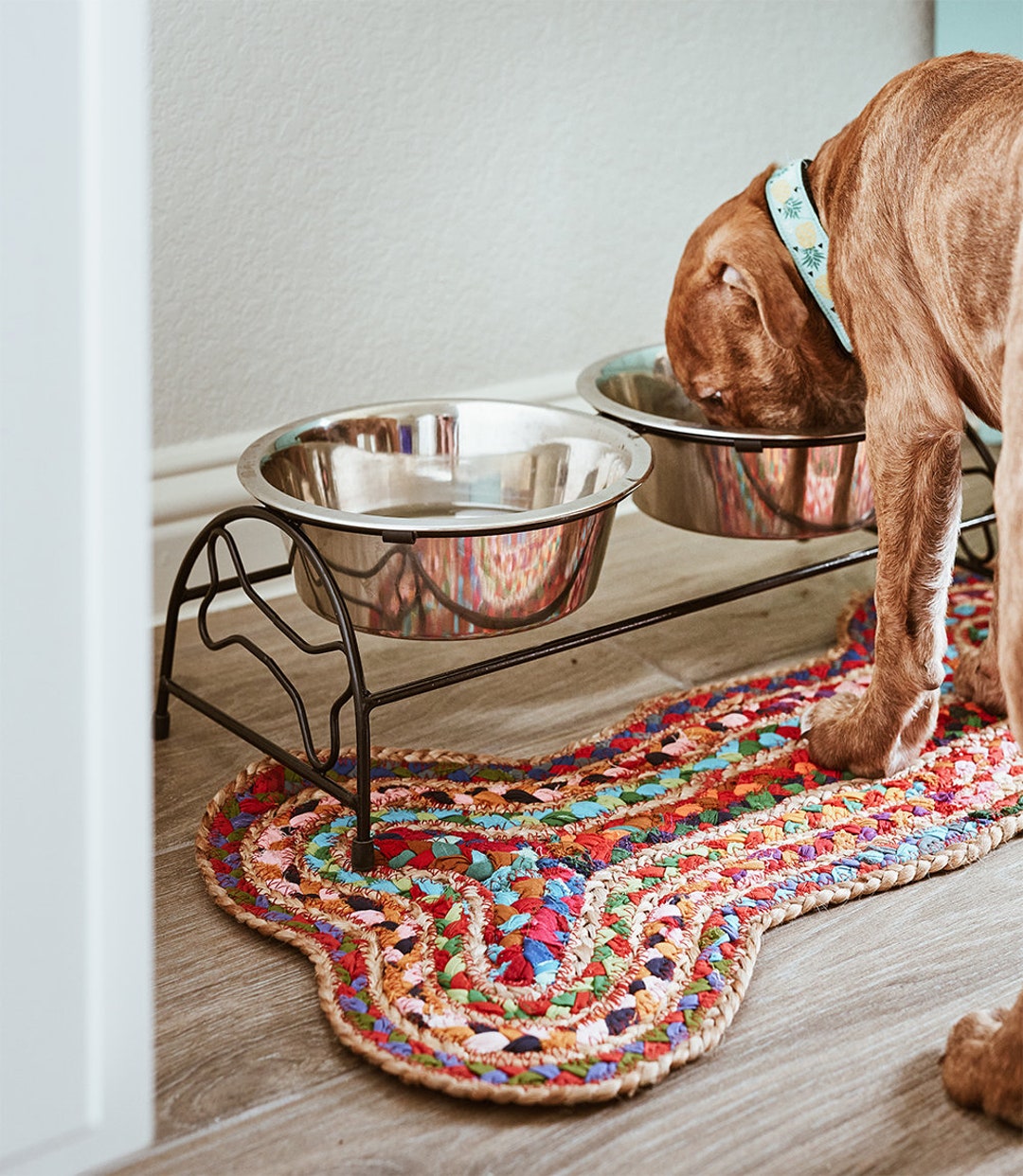 Dog Mat for Food and Water 2 Pieces Bone Shape Dog Mats Non-Slip PET  Feeding Mat for Under Dog Bowls Embroidered Microfiber PET Bowl Mat Water