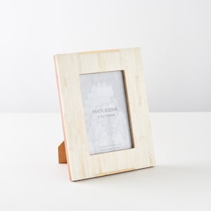 4x6 Picture Frame with Brass Accents, Bone Inlay Picture Frame, 4x6 Photo Frame, Bone Photo Frame, Beige Picture Frame, Tile Picture Frame image 1
