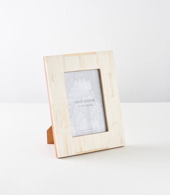 4x6 Picture Frame with Brass Accents, Bone Inlay Picture Frame, 4x6 Photo Frame, Bone Photo Frame, Beige Picture Frame, Tile Picture Frame