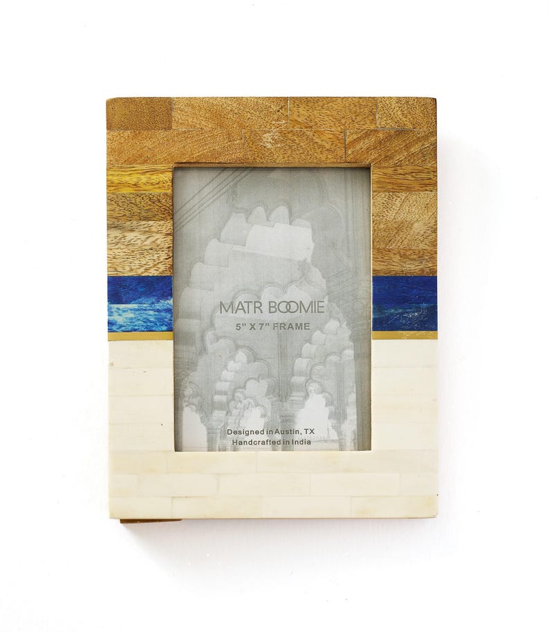 Bilderrahmen (5x7 Zoll), Boho-Fotorahmen, maritime Schreibtischdeko, Küstendeko, Rahmen aus Holz und Knochen, festliches Geschenk, Hochzeitsgeschenk für Paare Bild 4