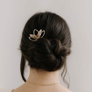 French Hair Pin, Hair Accessories, Handmade Hair Fork, Lotus Hair Pin, Floral Hairpin, Gold Leaf Hair Pin, Special Mom Gift, Bridal