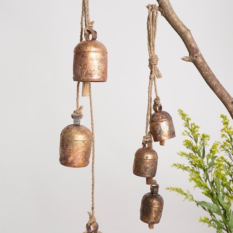 Rustic Bells Garland, Unique Wind Chimes, Rustic Fireplace Decor, Hanging Bell Garland, Outdoor Decor, Cozy Home Decor, Outdoor And Garden image 4