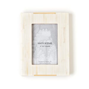 4x6 Picture Frame with Brass Accents, Bone Inlay Picture Frame, 4x6 Photo Frame, Bone Photo Frame, Beige Picture Frame, Tile Picture Frame image 4
