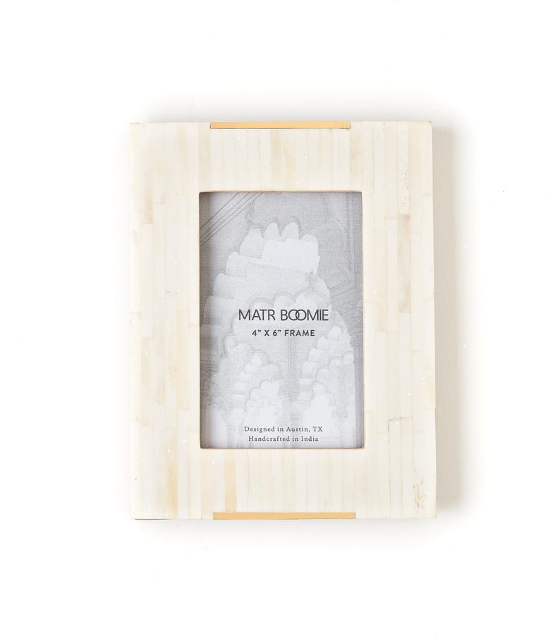 4x6 Picture Frame with Brass Accents, Bone Inlay Picture Frame, 4x6 Photo Frame, Bone Photo Frame, Beige Picture Frame, Tile Picture Frame image 4