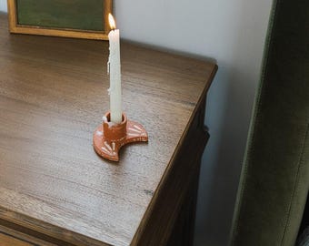 Celestial Candle Holder, Crescent Moon Candlestick Holder, Altar Decor, Terracotta Candle Holder, Ceramic Candle Holder, Sun Candle Holder