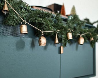 Christmas Garland, Winter Garland, Garden Decor and Gardening Supplies, Rustic Bell Garland, Mantle Decor, Outdoor Decor, Vintage Holiday