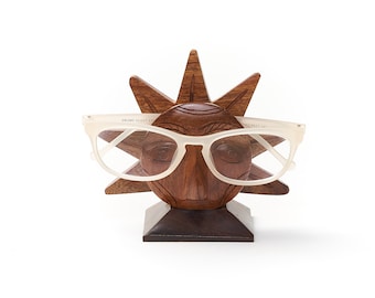 Glasses Holder, Sun Shaped Eyeglass Holder Stand, Wooden Eye Glasses Stand, Hand Carved Sun Statue, Graduation Gift, Sunglasses Stand