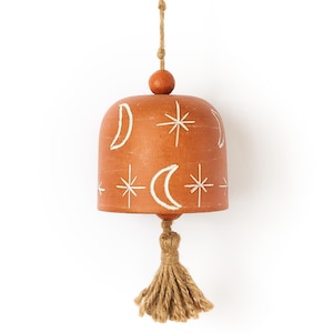 Wind Chimes For Outdoors, Hand Painted Ceramic Chimes, Celestial Wind Chimes, Terracotta Bell, Outdoor Decor, Hanging Deck Decor, Fall Decor