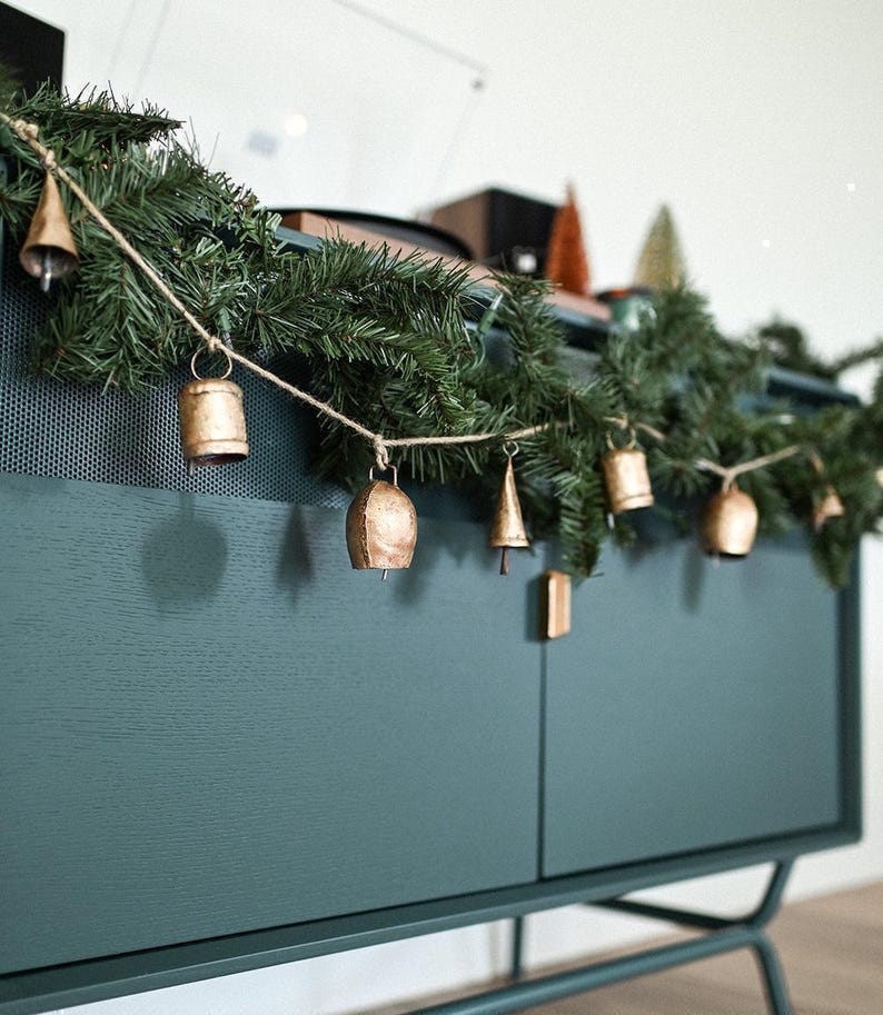 Rustic Bells Garland, Unique Wind Chimes, Rustic Fireplace Decor, Hanging Bell Garland, Outdoor Decor, Cozy Home Decor, Outdoor And Garden image 6