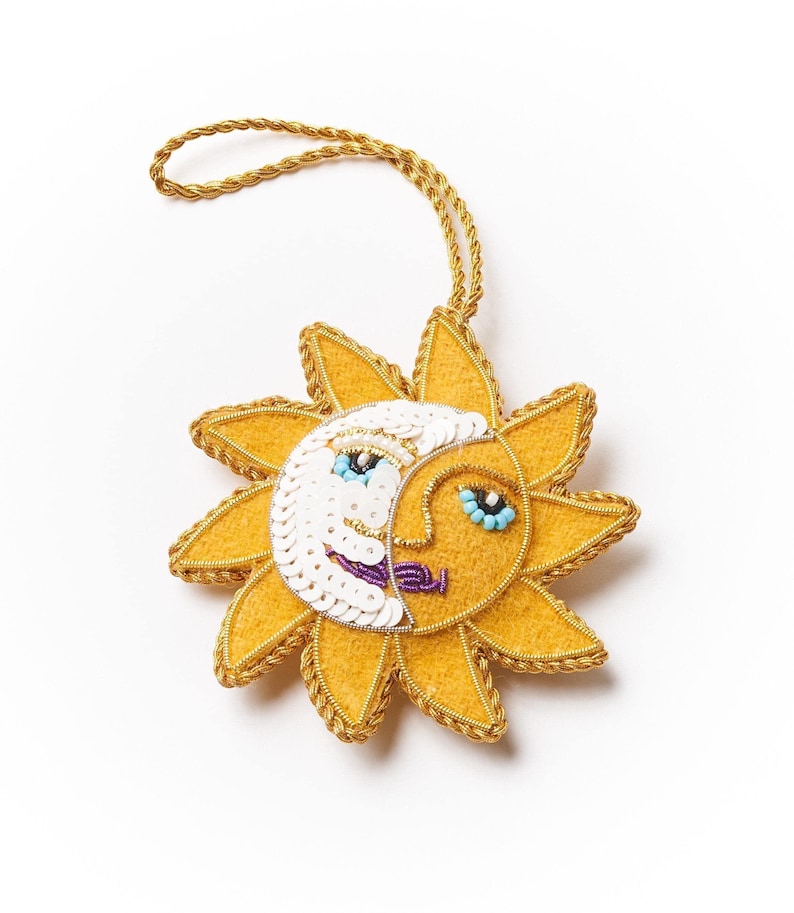 Enfeite de abelha de pelúcia, decoração para árvore de Natal, enfeite de feltro com miçangas, decoração para lareira, enfeite bordado, decoração natalina de feltro, presente para colocar na meia de Natal Sun Ornament