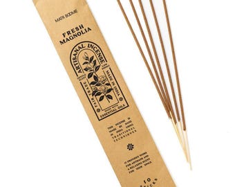 Set of 10 Natural Oils Incense Sticks ~ Fresh Magnolia Scent ~ Perfect for Aromatherapy, Chakra Cleansing or Relaxing Home Scent | Low Smoke
