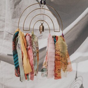 Boho Windchime, Metal Rainbow Wind Chimes, Hanging Bell, Sari Wind Chime, Bell Chime, Rainbow Wall Hanging, Home Improvement, Spring Decor image 2