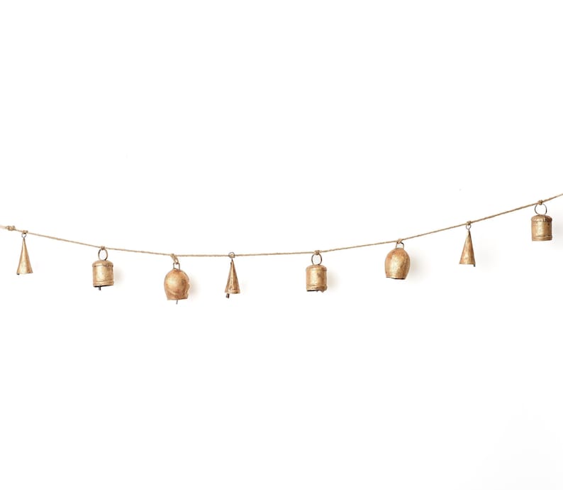 Rustic Wind Chime, Small Bell Garland, Artisan Bell Decor, Outdoor And Garden, Cozy Home Decor, Home Gift, Unique Mantel Decor, Patio Decor Long Garland