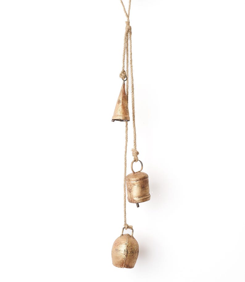 Rustic Wind Chime, Small Bell Garland, Artisan Bell Decor, Outdoor And Garden, Cozy Home Decor, Home Gift, Unique Mantel Decor, Patio Decor Trio Bells Garland
