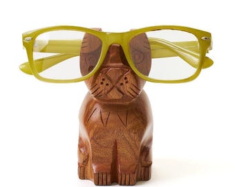 Soporte para gafas con forma de perro, soporte de madera tallado a mano, regalo para ella, regalo para amantes de los perros, decoración de oficina, regalo para amantes de las mascotas, soporte para gafas
