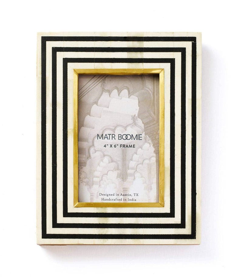 4x6 Picture Frame, Black And White Photo Frame, Stripe Picture Frame, 4x6 Photo Frame, Modern Picture Frame, Bone Inlay Frame, Tabletop image 1
