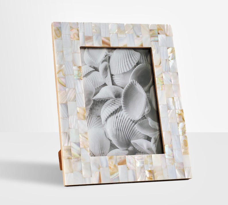 5x7 Photo Frame, Mother Of Pearl Picture Frame, Unique Picture Frame, Mosaic Frame, Anniversary Photo Frame, Decorative Frame, Tabletop image 3