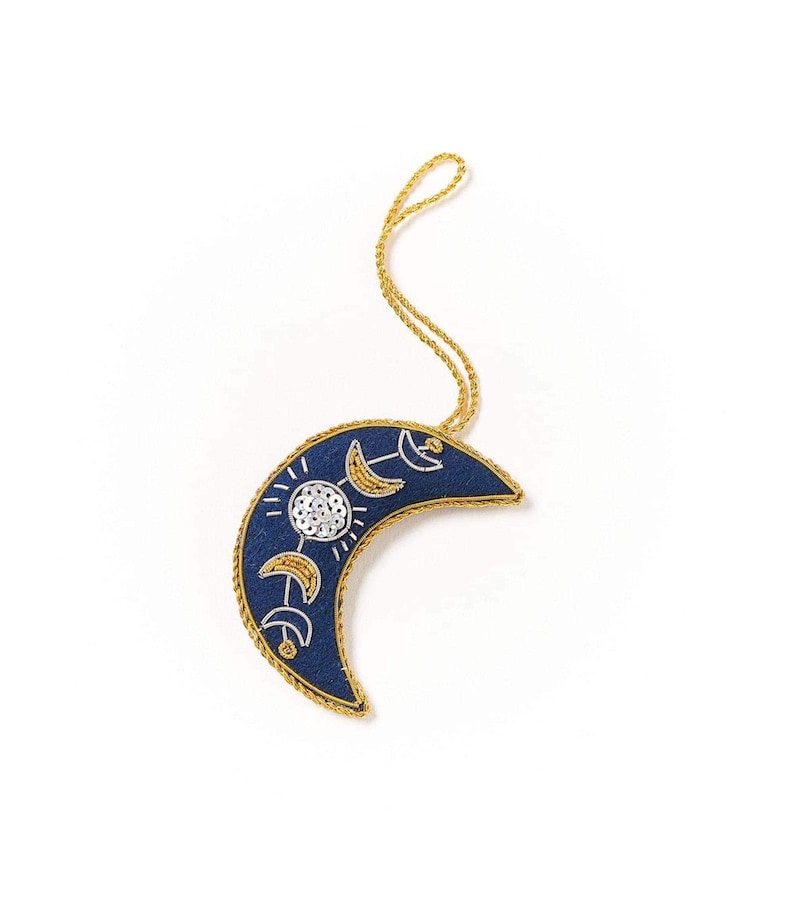 Enfeite de abelha de pelúcia, decoração para árvore de Natal, enfeite de feltro com miçangas, decoração para lareira, enfeite bordado, decoração natalina de feltro, presente para colocar na meia de Natal Moon Ornament