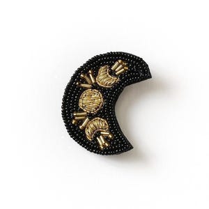 Moon Beaded Brooch Pin - Celestial Crescent Moon Pin from India | Cosmic Beaded & Sequin Pin with Moon Phases, Jacket, Bag, Hat Accessory