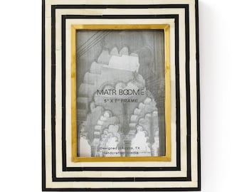 5x7 Picture Frame, Black And Cream Photo Frame, Stripe Picture Frame, 5x7 Photo Frame, Modern Picture Frame, Bone Inlay Frame, Tabletop