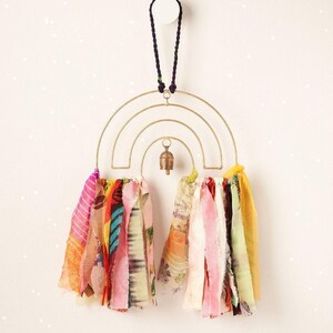 Boho Windchime, Metal Rainbow Wind Chimes, Hanging Bell, Sari Wind Chime, Bell Chime, Rainbow Wall Hanging, Home Improvement, Spring Decor image 1