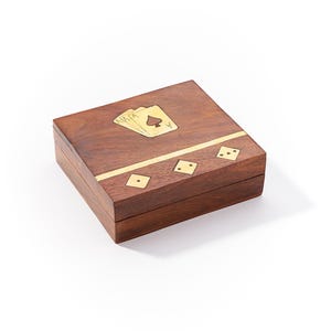 Wooden handcrafted game night box with dices, perfect gift for Father's Day