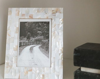 5x7 Picture Frame, Mother Of Pearl Mosaic Frame, Wedding Photo Frame, Unique Picture Frames, Decorative Frame, Tabletop Picture Frame