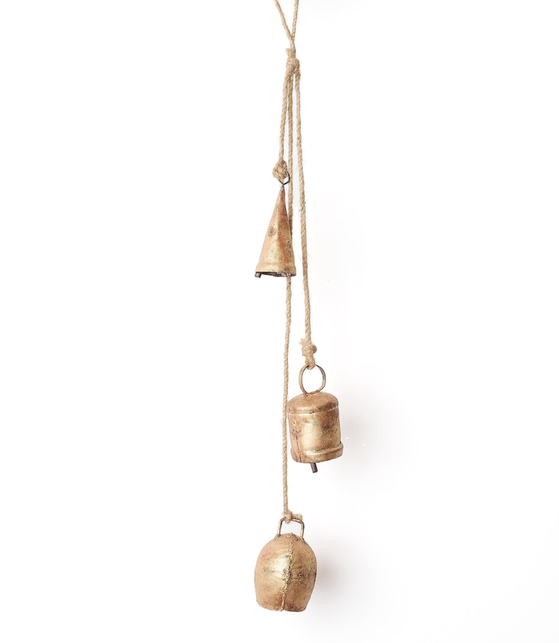 Rustic Bells Garland, Unique Wind Chimes, Rustic Fireplace Decor, Hanging Bell Garland, Outdoor Decor, Cozy Home Decor, Outdoor And Garden Trio Bells Garland