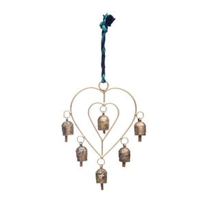 Boho Wind Chimes With Bells, Metal Bell Chimes, Garden Windchimes, Metal Yard Art, Patio Decor, Fair Trade Gift, Indian Wind Chimes