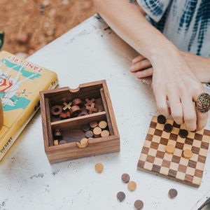 Wooden Checkers Set, Checkers Board Game, Checkers Pieces Game, Fathers Day Gift, Reversible Checkers Set, Travel Game, Boyfriend Gift