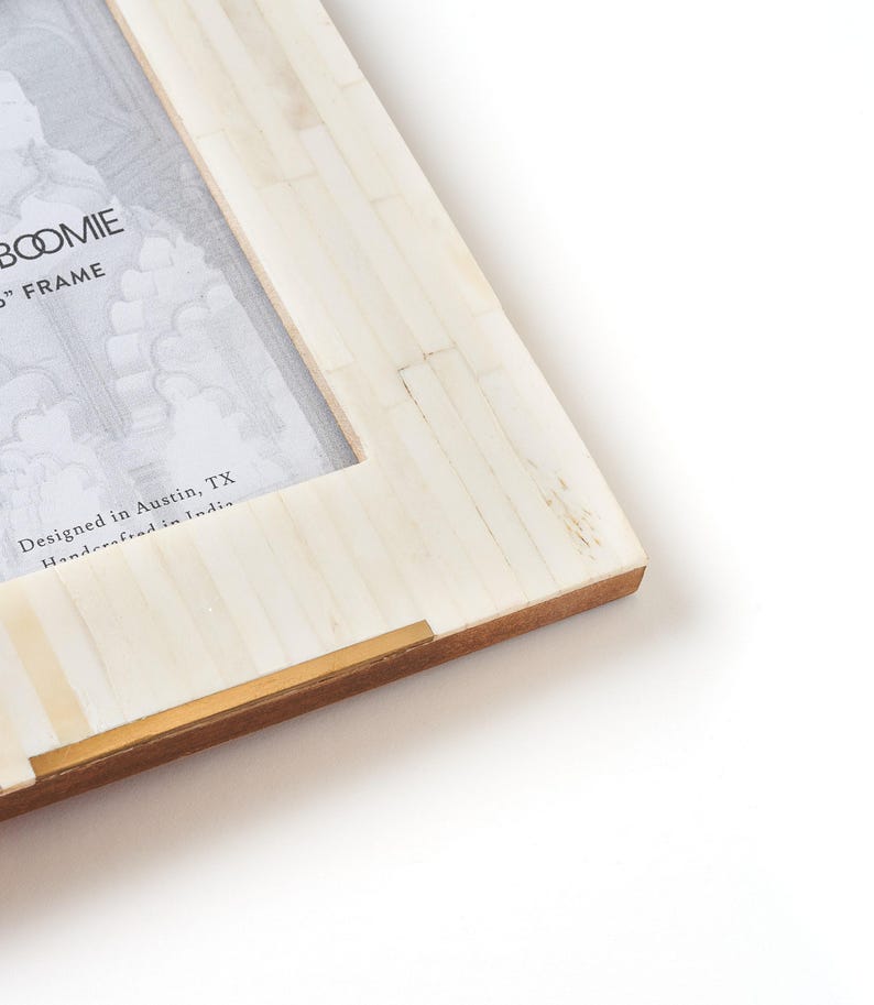 4x6 Picture Frame with Brass Accents, Bone Inlay Picture Frame, 4x6 Photo Frame, Bone Photo Frame, Beige Picture Frame, Tile Picture Frame image 2
