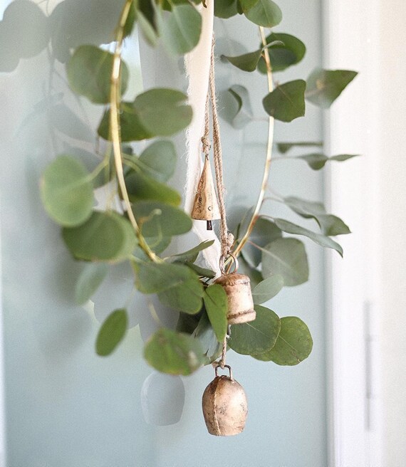 Rustic Bells Garland, Unique Wind Chimes, Rustic Fireplace Decor, Hanging Bell Garland, Outdoor Decor, Cozy Home Decor, Outdoor And Garden