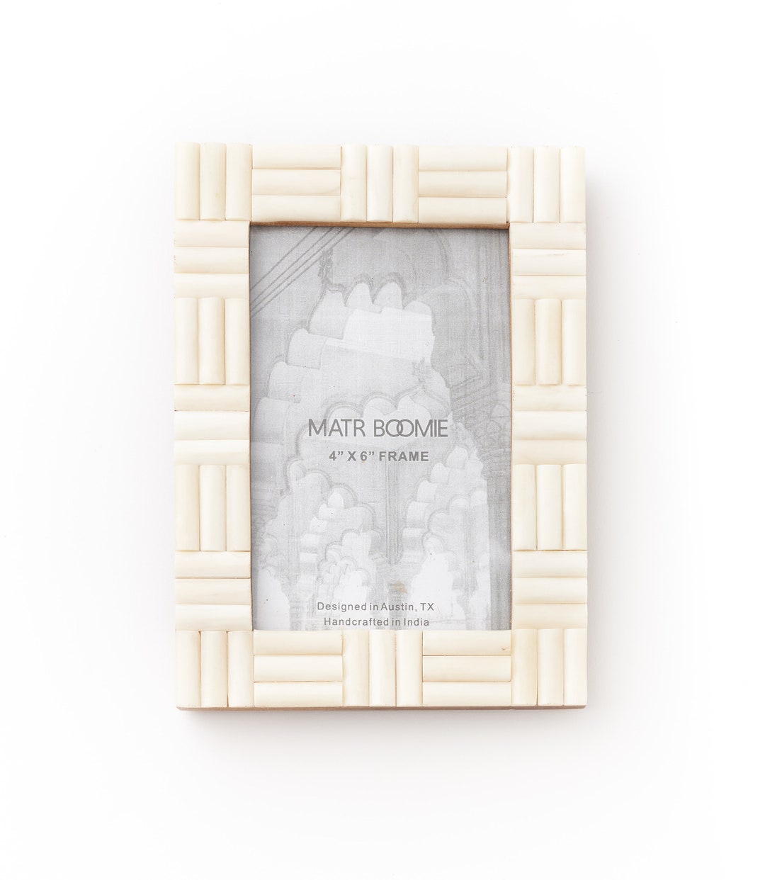 4x6 Picture Frame, off White Color Hand Carved Bone With Rounded Grid