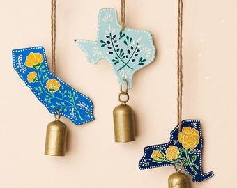 Campanas de viento con campanas, campanas de viento de Nueva York, campanas de viento de California, campanas colgantes de los estados, campanas de viento de metal, campanas de viento estadounidenses, regalo de EE. UU.