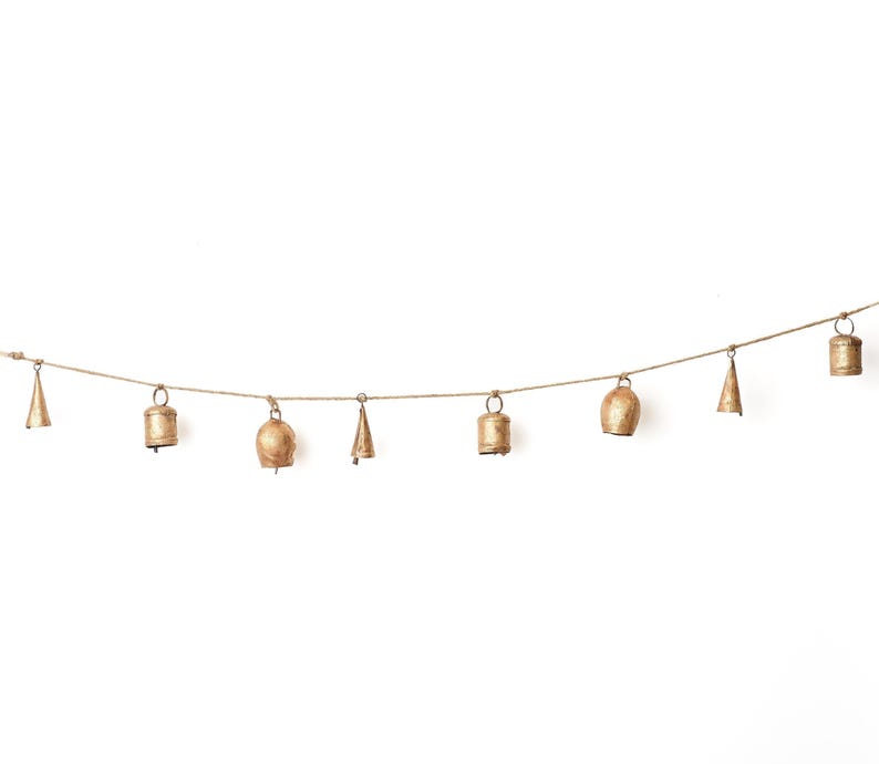 Rustic Bells Garland, Unique Wind Chimes, Rustic Fireplace Decor, Hanging Bell Garland, Outdoor Decor, Cozy Home Decor, Outdoor And Garden Long Garland