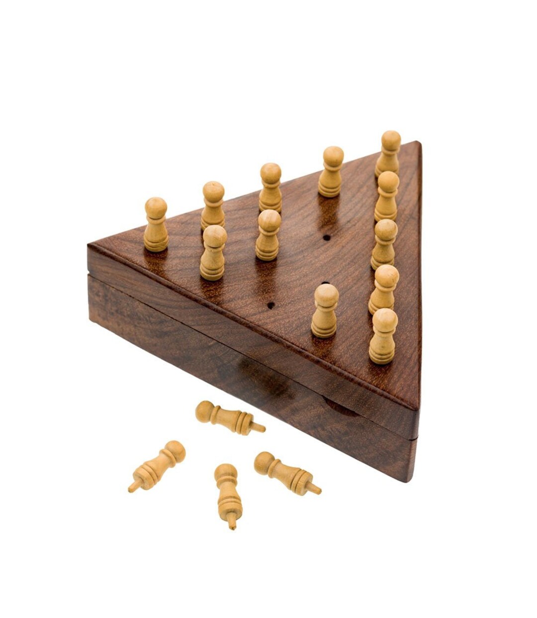 Triangle Peg Game, Peg Solitaire Game, Wood Peg Board Game, Wooden