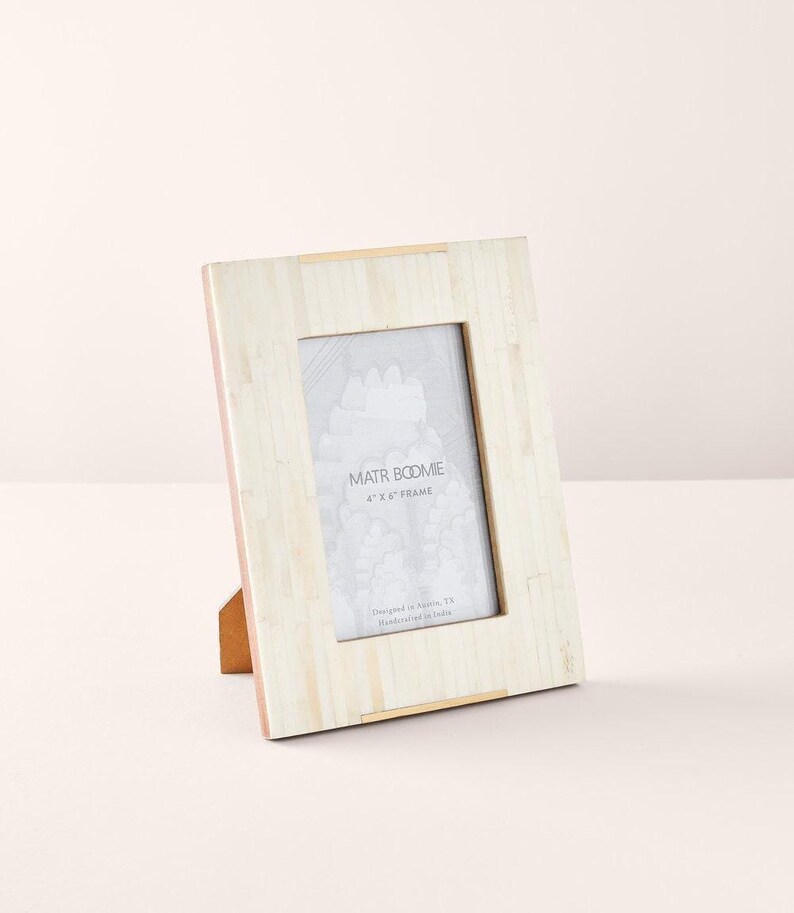 4x6 Picture Frame with Brass Accents, Bone Inlay Picture Frame, 4x6 Photo Frame, Bone Photo Frame, Beige Picture Frame, Tile Picture Frame image 3
