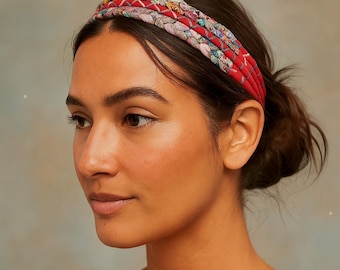 Upcycled Sari Headband ~ Colorful Cabana Style, Wide Elastic Band, Unique Artisan Headband, Birthday Gift For Mom, Traditional Accessories