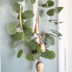 Rustic Bells Garland, Unique Wind Chimes, Rustic Fireplace Decor, Hanging Bell Garland, Outdoor Decor, Cozy Home Decor, Outdoor And Garden image 1