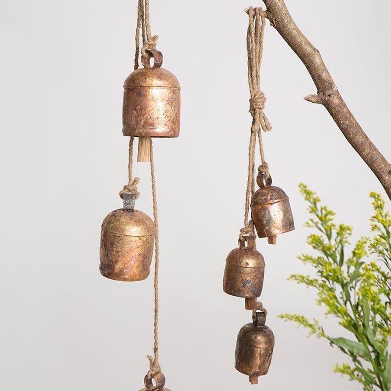 Rustic Wind Chime, Small Bell Garland, Artisan Bell Decor, Outdoor And Garden, Cozy Home Decor, Home Gift, Unique Mantel Decor, Patio Decor image 1